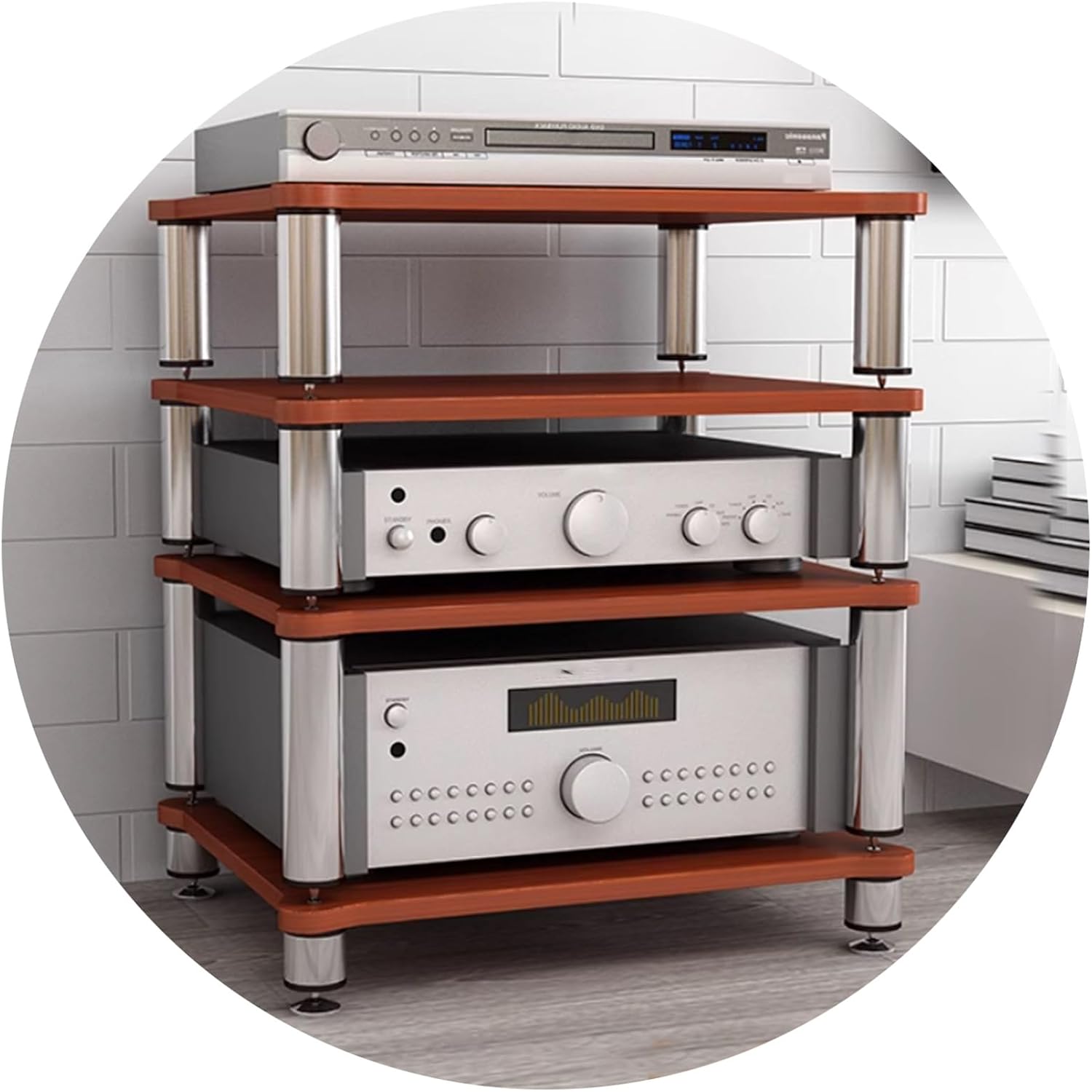 Professional Hi-Fi Rack Amplifier Stand AV Equipment Shelf, 2/3/4-Tier Audio Storage Cabinet with Anti-Vibration Feet for Receiver Turntable Speaker Home Theater(Brown,60 * 48 * 80cm(4Tier))