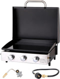 Sophia & William 22' Flat Top Grill with Lid & Ceramic Coated Cast Iron Pan, 3-Burner Portable Tabletop Gas Propane Griddle for Outdoor, BBQ, Camping & Tailgating Barbecue, 24,000 BTU