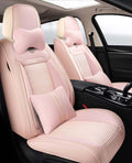 Baby Pink Seat Covers Full Set - Leather and Ice Silk Breathable Front and Rear Seat Covers for Women Men, Luxury Car Cushions