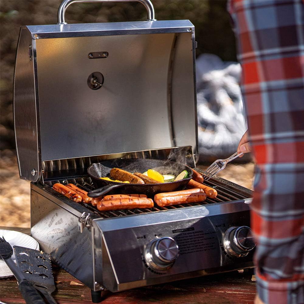 Monument Grills Tabletop Propane Gas Grill for Outdoor Portable Camping Cooking with 1 Pound Tank Adapter(2 items)