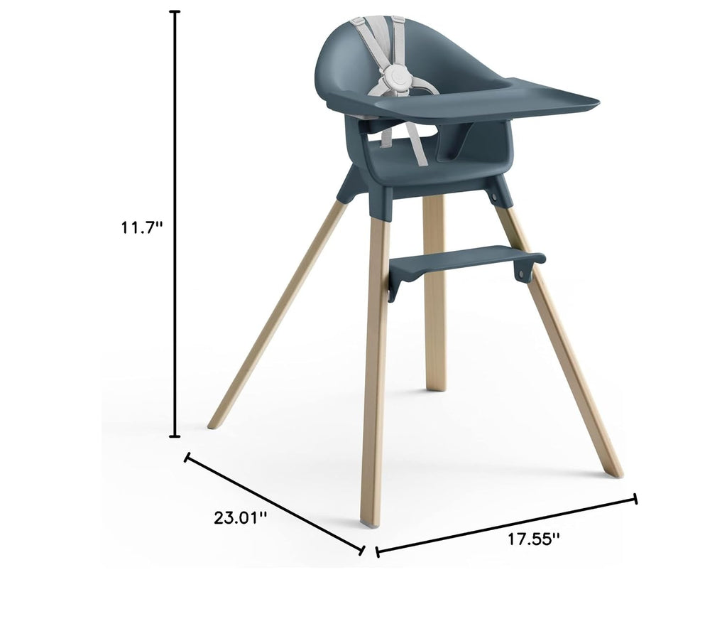 Stokke Clikk High Chair, Fjord Blue - All-in-One High Chair with Tray + Harness - Light, Durable & Travel Friendly - Ergonomic with Adjustable Features - Best for 6-36 Months or Up to 33 lbs