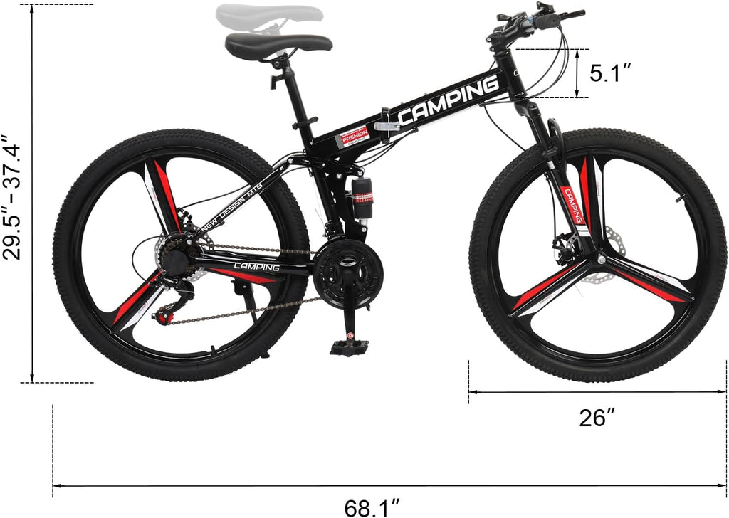 Ktaxon 26 Inch Folding Bike, 21 Speeds Foldable Bikes for Adults, Bicycle for Men & Women with Full-Suspension, Unique 3 Spoke Alloy Wheel, Dual Disc Brake, Quick Release and Adjustable Saddle