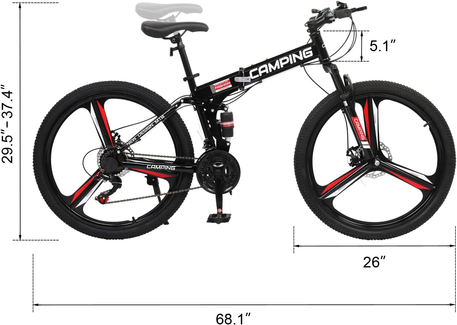 Ktaxon 26 Inch Folding Bike, 21 Speeds Foldable Bikes for Adults, Bicycle for Men & Women with Full-Suspension, Unique 3 Spoke Alloy Wheel, Dual Disc Brake, Quick Release and Adjustable Saddle