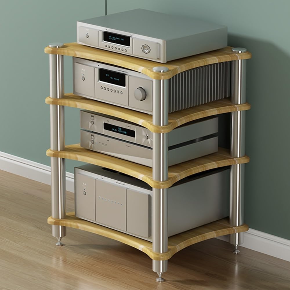 1/2/3/4 Tier Wooden AV Media Stand - Audio Video Component Cabinet, Office & Entertainment Storage Rack， for Stereo, CD Player, DJ & Home Theater Equipment(Pomelo Wood,4 Tier-60x50x80cm)
