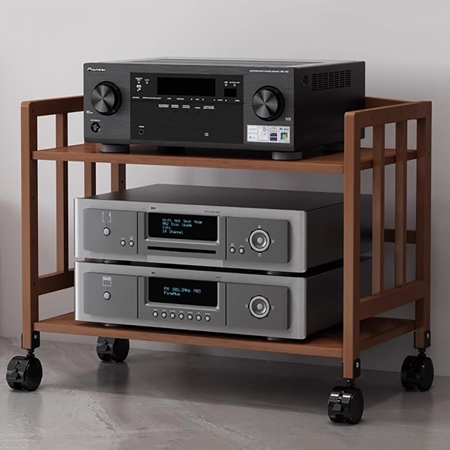 Movable Audio Equipment Cabinet w/Adjustable Shelf, Home Stereo Rack System Complete for Cd Player and Speakers, 1-5 Tier Av Component Stand(Brown,50x53cm)