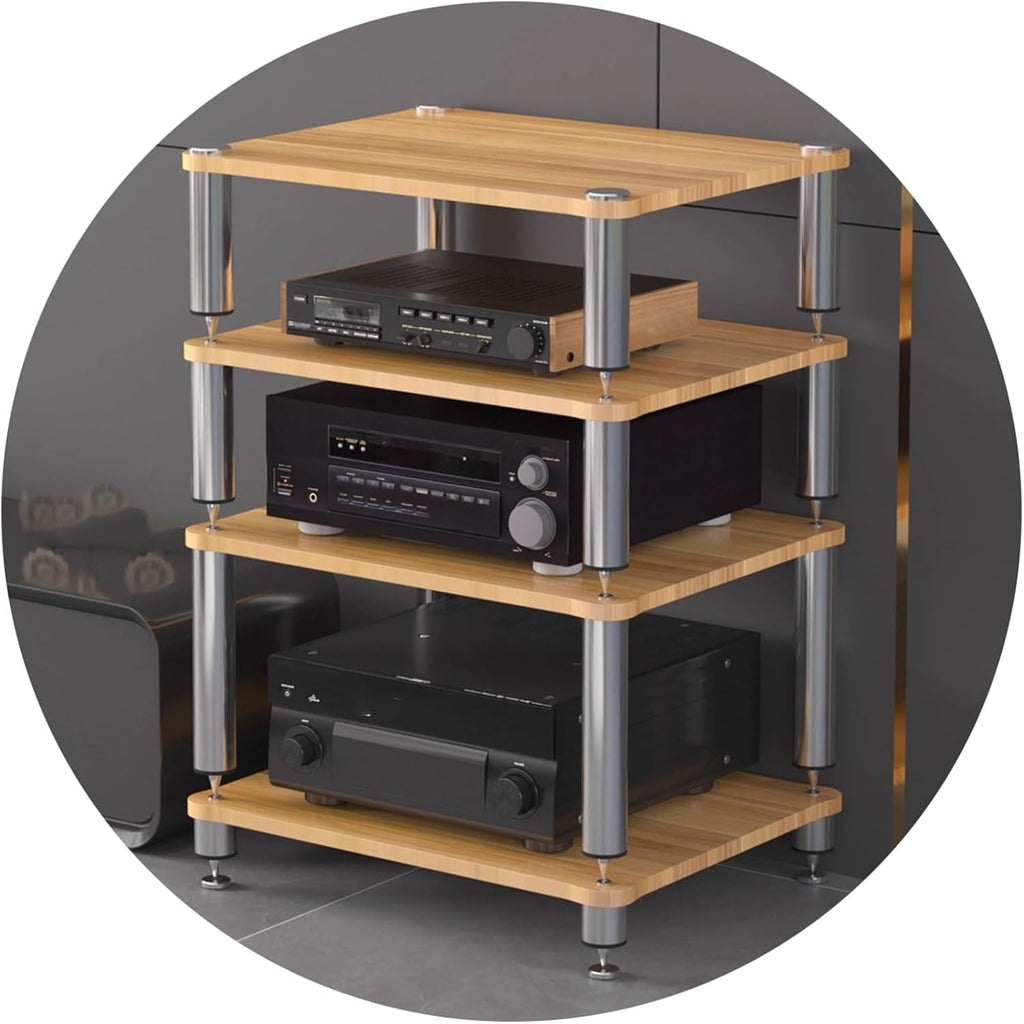 Professional Hi-Fi Rack Amplifier Stand AV Equipment Shelf, 2/3/4-Tier Audio Storage Cabinet with Anti-Vibration Feet for Receiver Turntable Speaker Home Theater(Wood,60 * 48 * 80cm(4Tier))