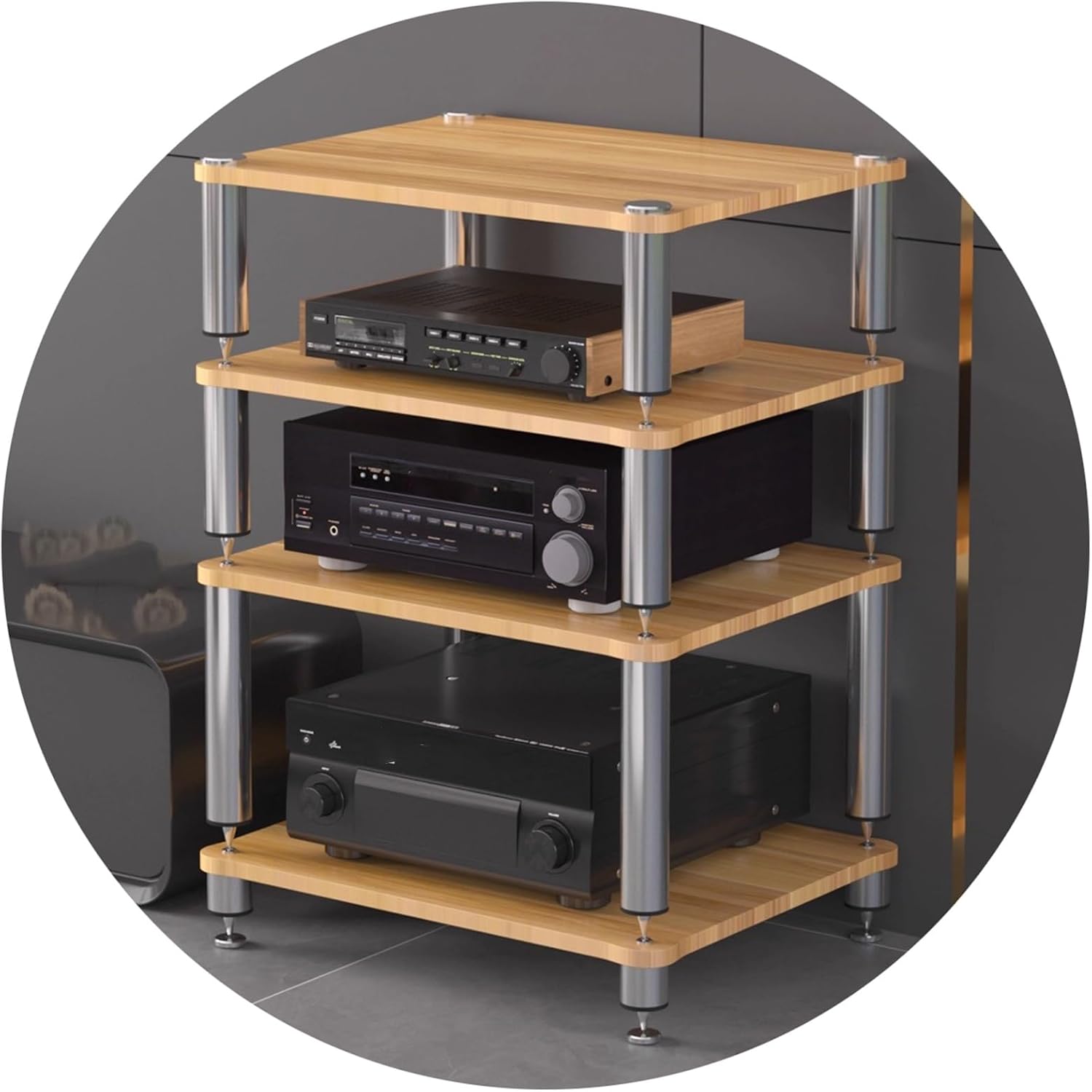 Professional Hi-Fi Rack Amplifier Stand AV Equipment Shelf, 2/3/4-Tier Audio Storage Cabinet with Anti-Vibration Feet for Receiver Turntable Speaker Home Theater(Wood,60 * 48 * 80cm(4Tier))