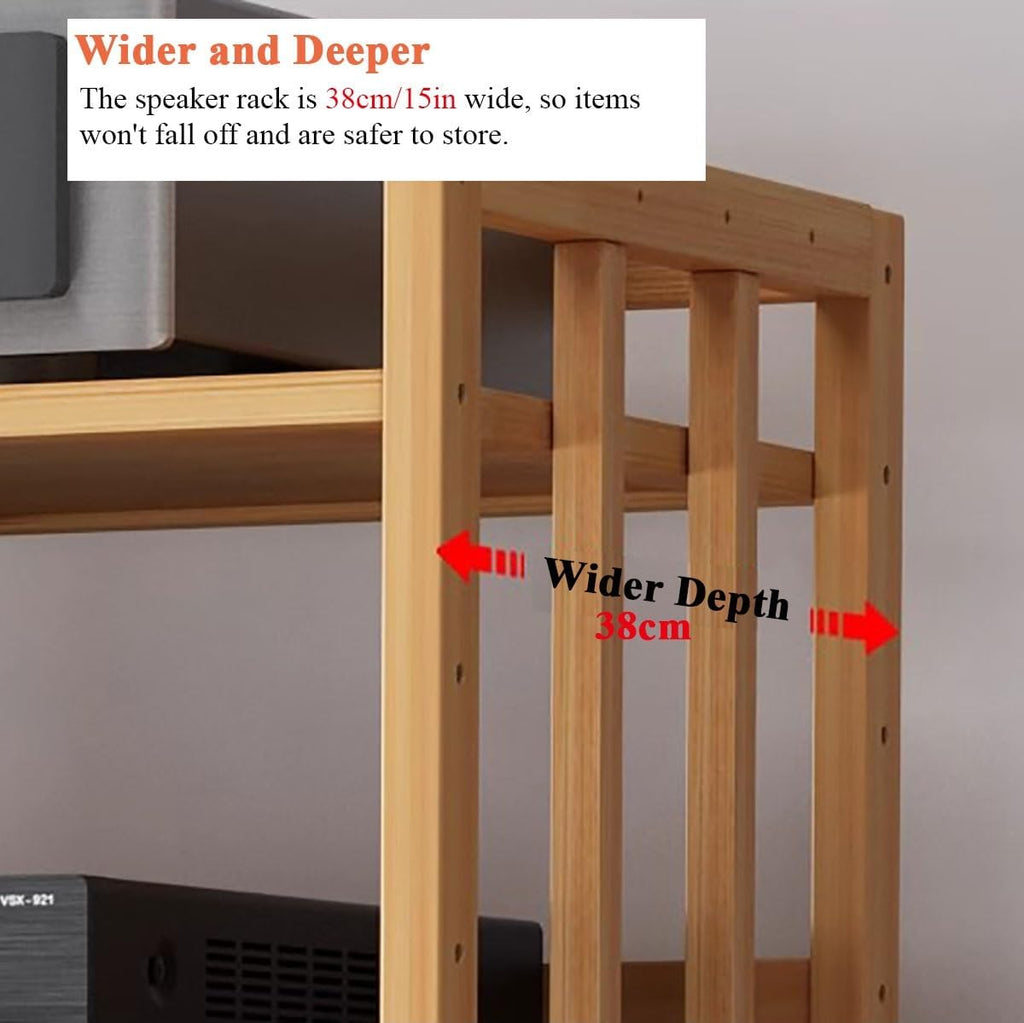 3 Tier Stereo Cabinet Furniture, Large Capacity Media Storage Rack for Audio-Video Equipment Shelving, Corner Bookshelf with Adjustable Shelf/Universal Wheels for Office Home Li(W-50cm-3 Tier)