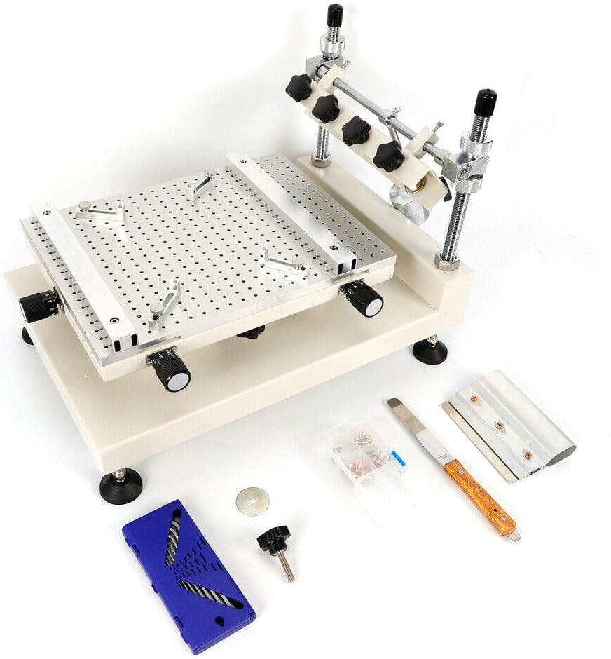 3040 Solder Paste Printer, PCB Stencil Printer, Manual Control Screen Printing Table with 4 Knobs and A Pressure Plate, Adjustable Height and High Repetition Accuracy