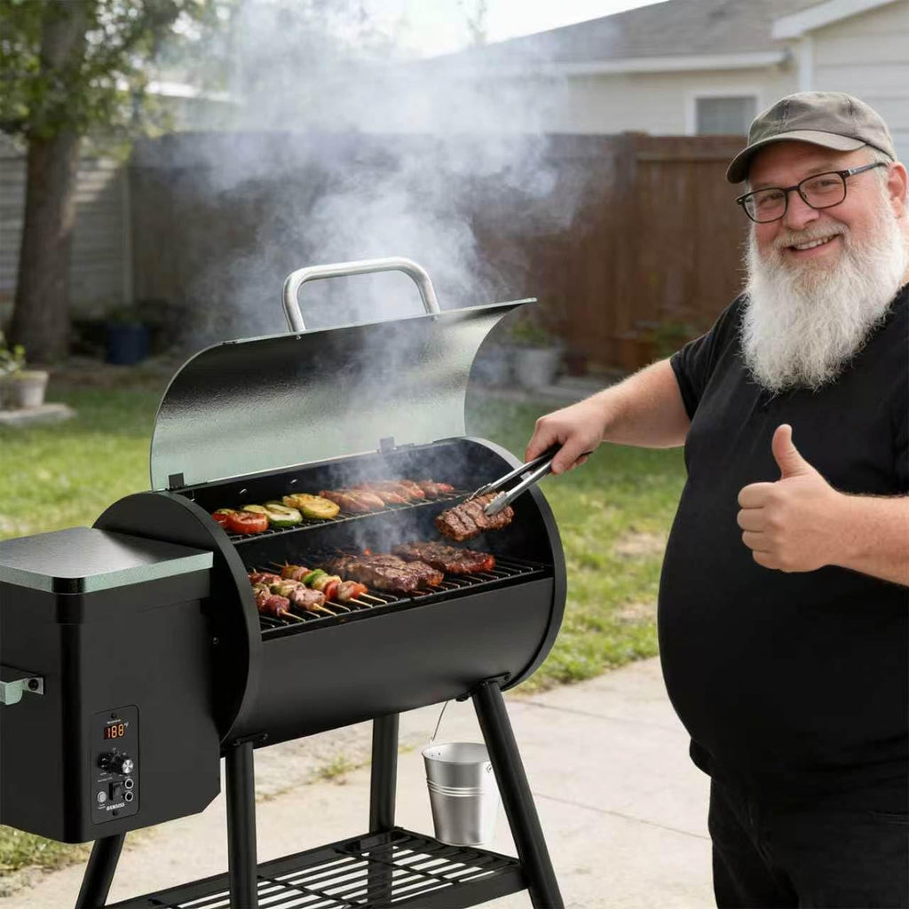 DAMNISS Electric Wood Pellet Smoker Grill 8 In 1 BBQ Grills for Outdoor Grill with Auto Feed & PID Temperature Control (180-450°F) and Rain Cover 456 Sq.In Cook Area for Backyard New House Gifts