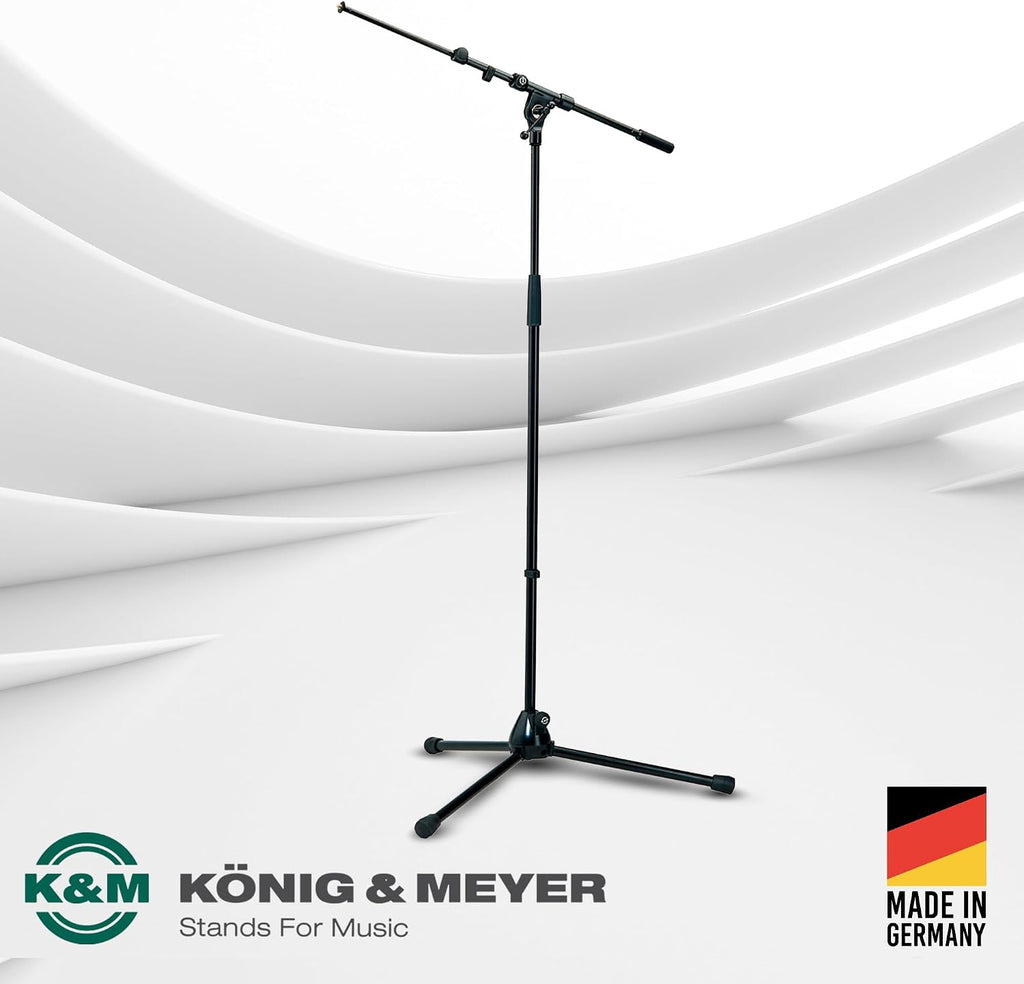 K&M König & Meyer 21090.500.55 Tripod Microphone Stands | Adjustable Telescoping 2-Piece Boom Arm | Professional Grade | Heavy Duty with Folding Leg Base | German Made | 2 Pack | Black