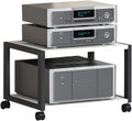 Rolling Audio Component Rack Tower Media Stereo Stand Equipment Shelves, Modern Stereo Cabinet Black White, Hi-fi Separates On Wheels for Home Record Player/DVD(White,2-Layer)