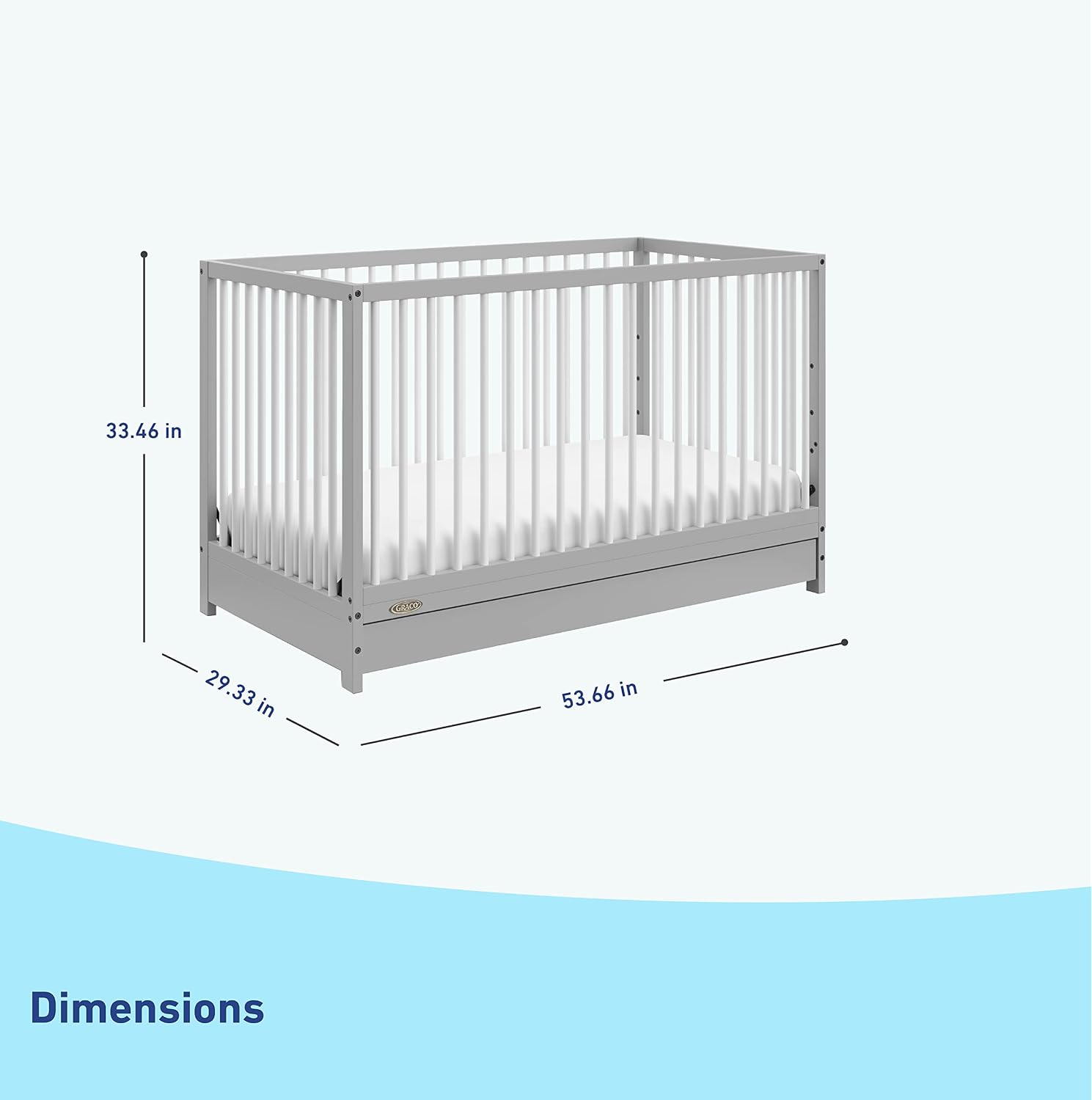 Graco Teddi 5-in-1 Convertible Crib with Drawer – GREENGUARD Gold Certified, Full-Size Nursery Storage Drawer, Baby Crib Converts to Toddler Bed, Daybed and Full-Size Bed (Pebble Gray and White)