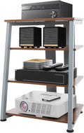 4-Tier AV Media Stand, Corner Shelf Stereo Audio Rack Stand with Adjustable Shelves, 110 lbs Total Capacity, Perfect for Home Theaters, Studios (Brown+Gray)