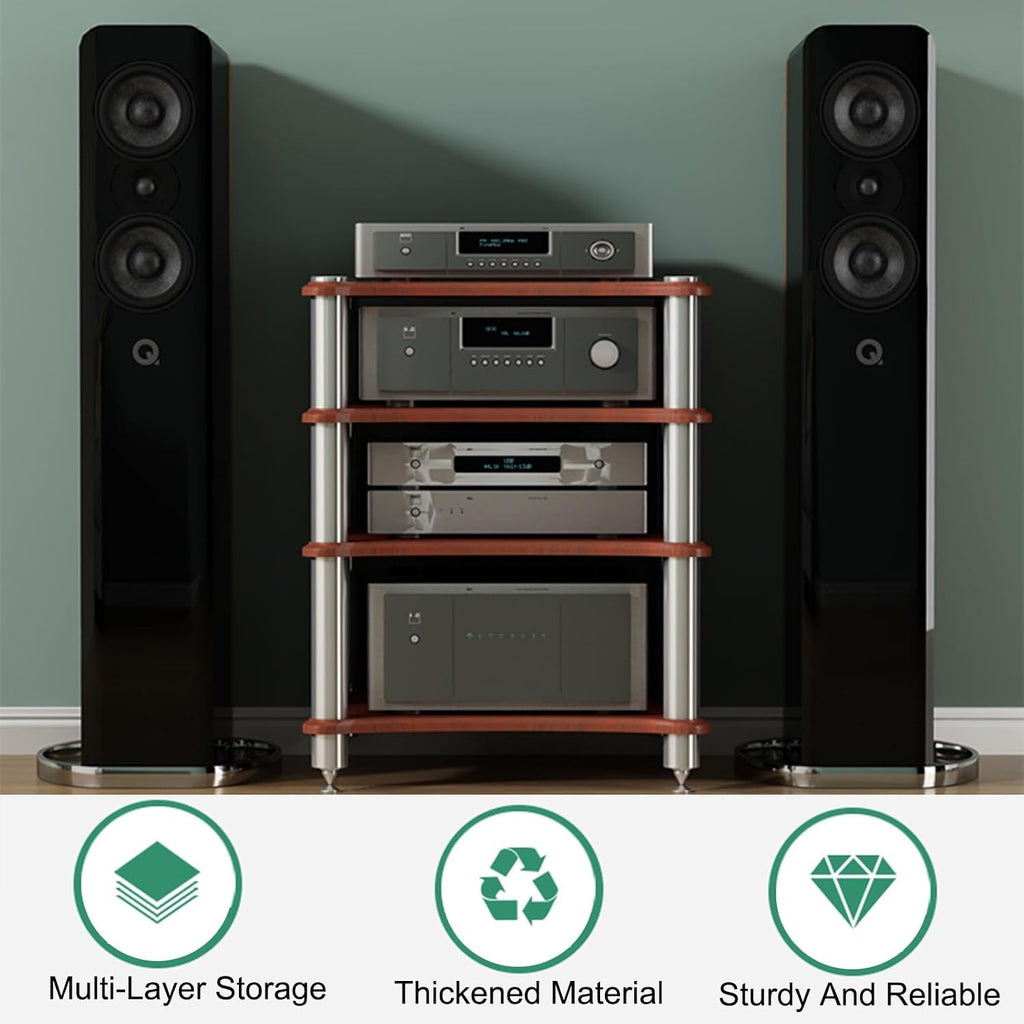 Modern Stereo Cabinet for AV Equipment, Audio Rack Stand for DVD Players, Media Storage Unit for Living Room & Gaming, Stylish Red Finish (60x62cm/23.6x24.4in)