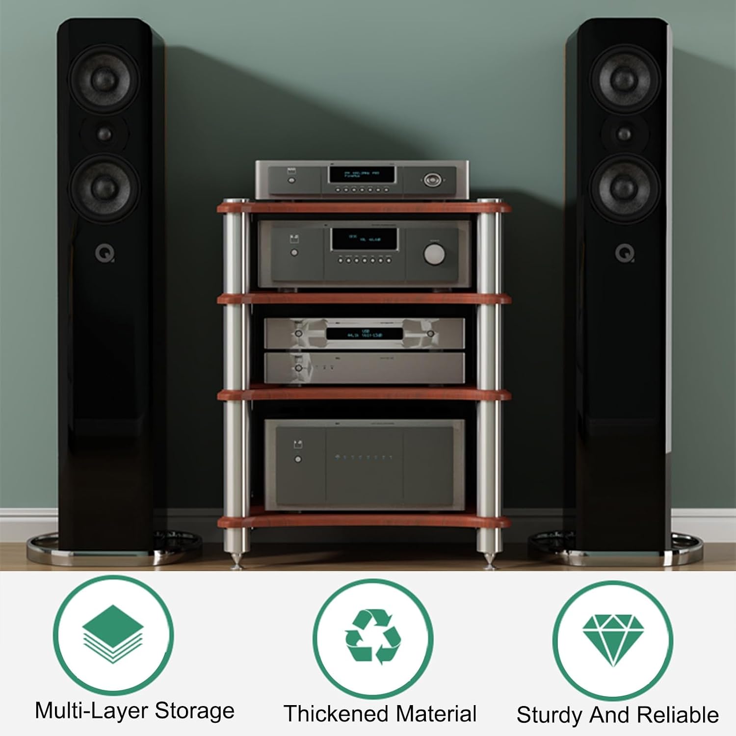 Modern Stereo Cabinet for AV Equipment, Audio Rack Stand for DVD Players, Media Storage Unit for Living Room & Gaming, Stylish Red Finish (60x62cm/23.6x24.4in)