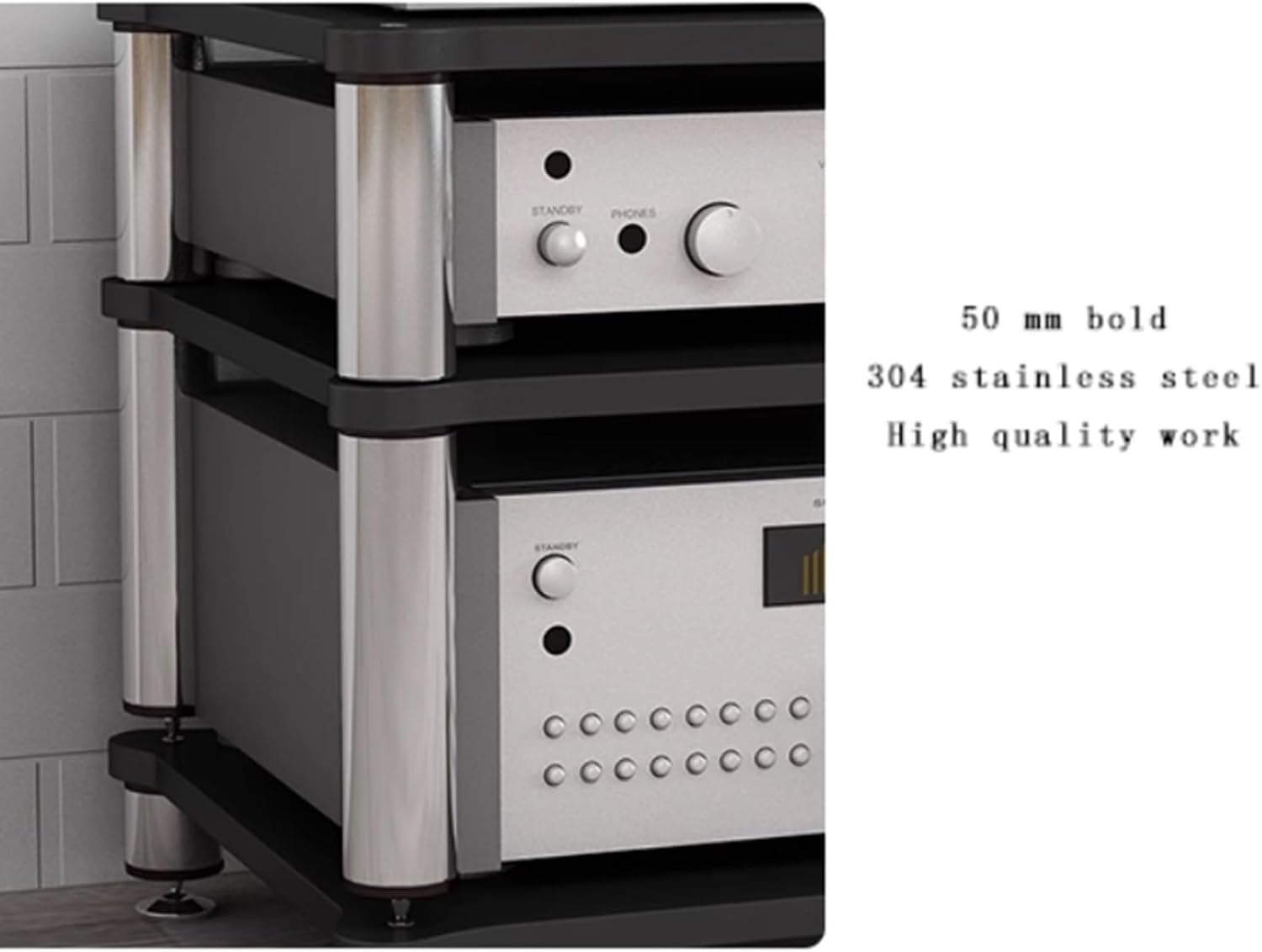 HiFi Audio Rack & Amplifier Stand for Home Theater, 2/3/4-Tier AV Equipment Shelf with Spikes Audio-Visual Shelving for Receiver, Turntable, Speaker(Brown,60 * 48 * 59cm(3Tier))
