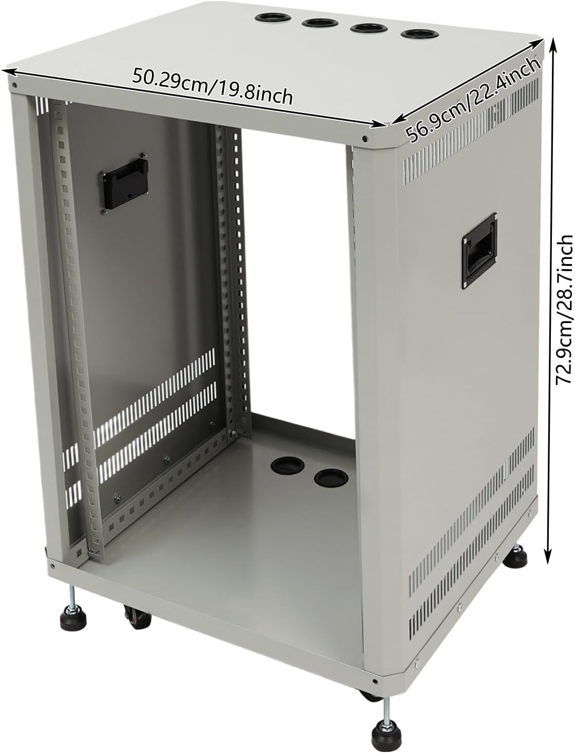 Network Audio Rack with Wheels, Steel Server Rack Cabinet for AV Equipment, Amplifiers, Network Gear, Rolling Universal Rack with Cable Management & Ventilation (Gray, 15U)
