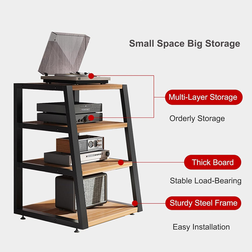 AV Cabinet Audio Rack - Media Stand & Stereo Cabinet for Home/Office/Theater - Audio Tower for DVD Players, Red, 35cm/13.8in - Stylish & Functional Storage Solution