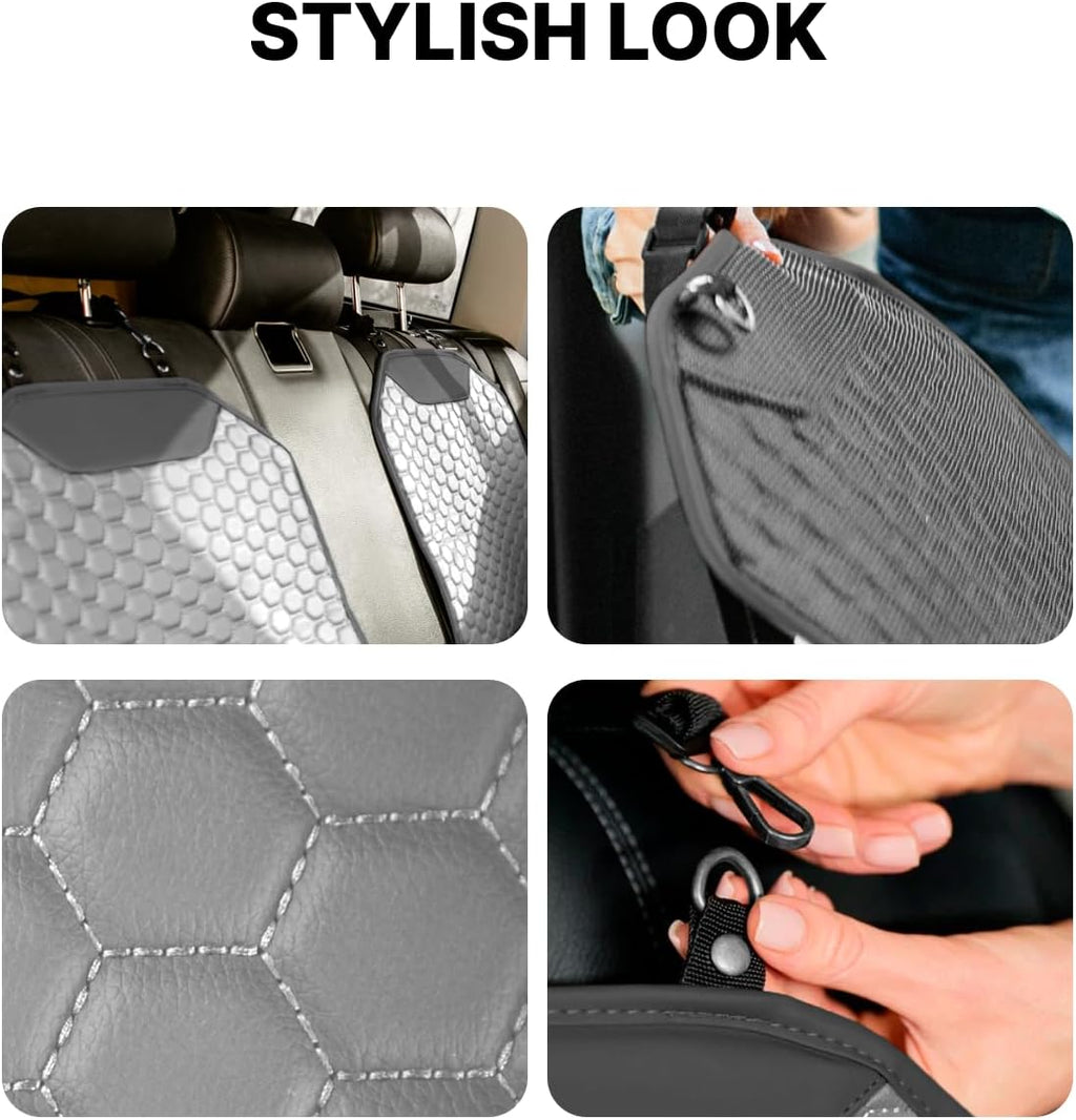 Owleys Set Seat Back Organizer & Car Seat Protector Hexy Waterproof & Non-Slip Protector for Child Car Cushion for Leather and Fabric Seats (Gray 2 pcs)