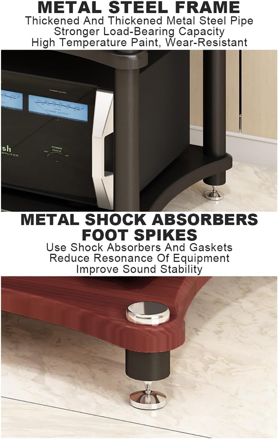 Floor-Standing Gaming Audio Rack - Space-Saving Media Stand with Shelves for Home Theater & Recording - Easy Assembly Black Audio-Video Storage (60x48x10cm)