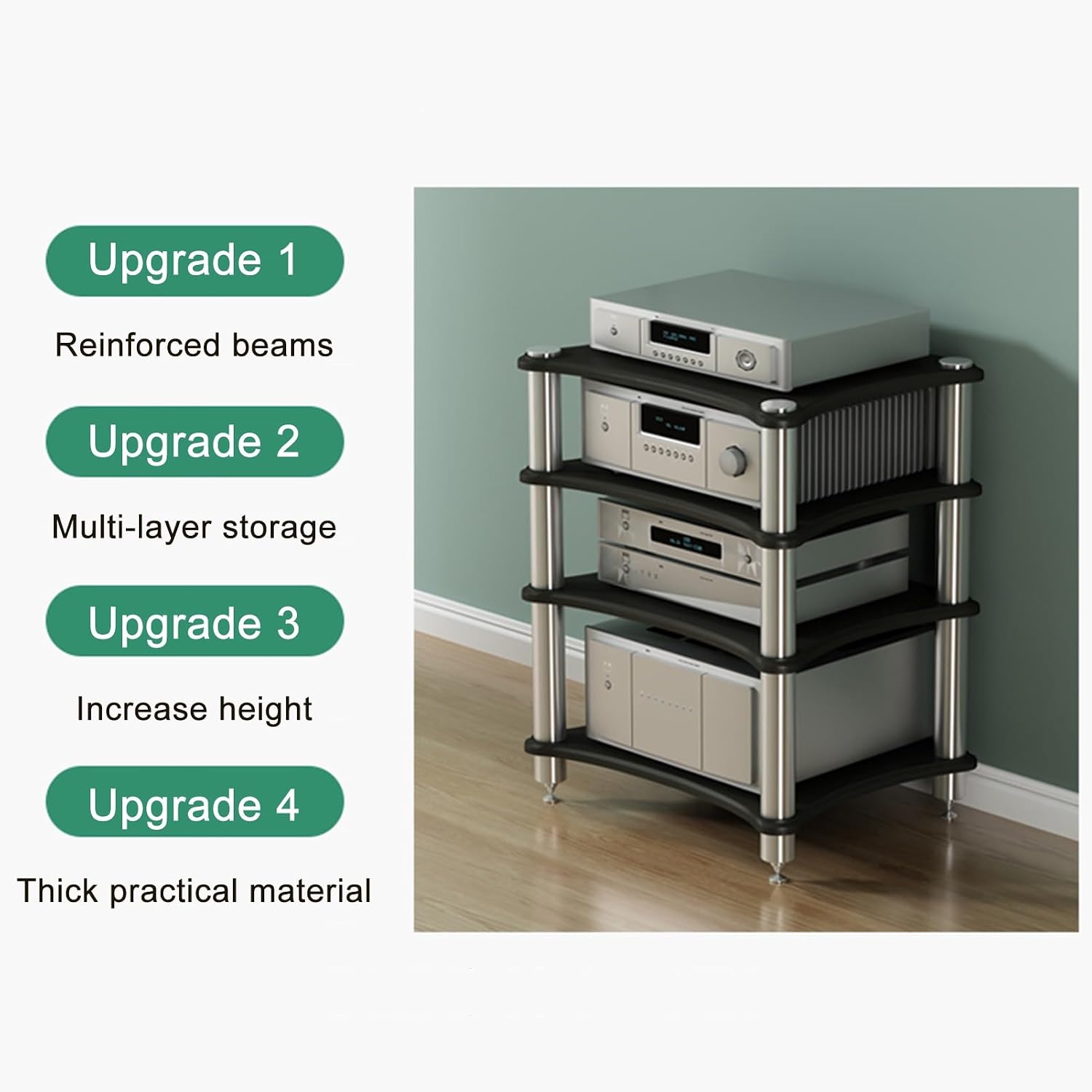 1/2/3/4-layer HiFi Media Stand, Stereo Cabinet, MDF Stand Audio Rack with Shock-Absorbing Feet Power Amplifier, Shelf Equipment Cabinet, for Recording Room(Walnut,3 Tier-23.6x18.8x24.4in)