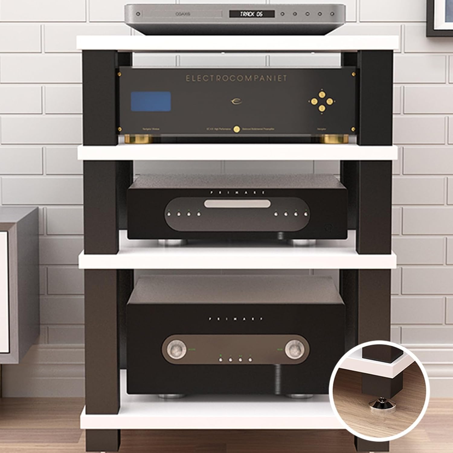 Heavy Duty Audio Component Rack,Stereo Rack,Record Player Stand,Design AV Media Stand,Movable Audio Rack Tower Player Stand,Storage for Entertainment Stereo Component(Deep Black,60x48x37.5cm)