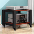 Movable HiFi Audio Rack Adjustable AV Media Components Cabine Stand with Wheels, Heavy Duty Amplifier Storage Cabinet Stereo Shelf Organizer(Teak,2-Tier)