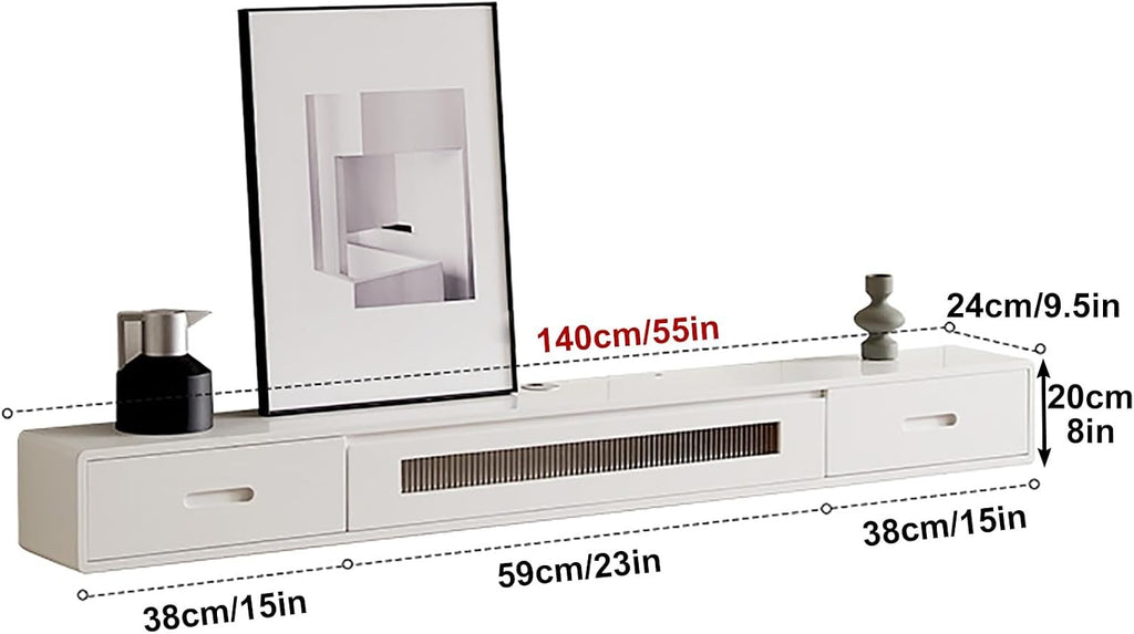 Wall Mounted TV Cabinet for 42-70' TVs, Floating TV Shelf Item Display Stand with 3 Drawers, Audio Entertainment Equipment Storage Cabinet for Living Room (Color : Brown, Size : 140cm/55in