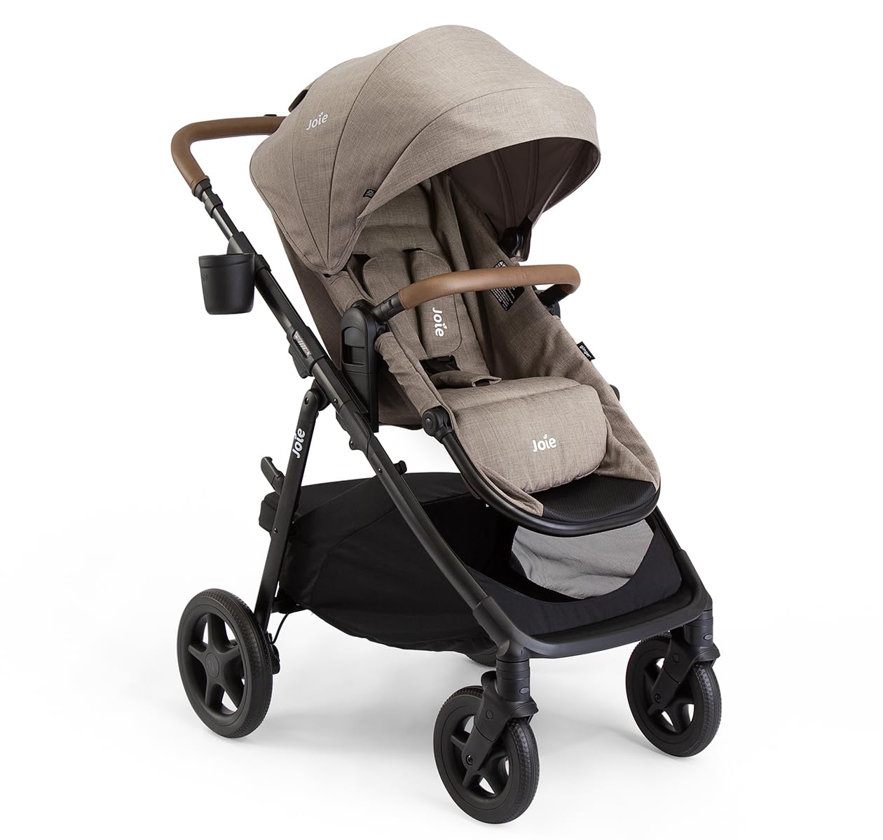 Joie Ginger 4-in-1 Convertible Pramette and Stroller with A Deep Recline, Height Adjustable seat, All-Terrain Wheels, Extra Storage – for Newborns and Toddlers (Mocha)
