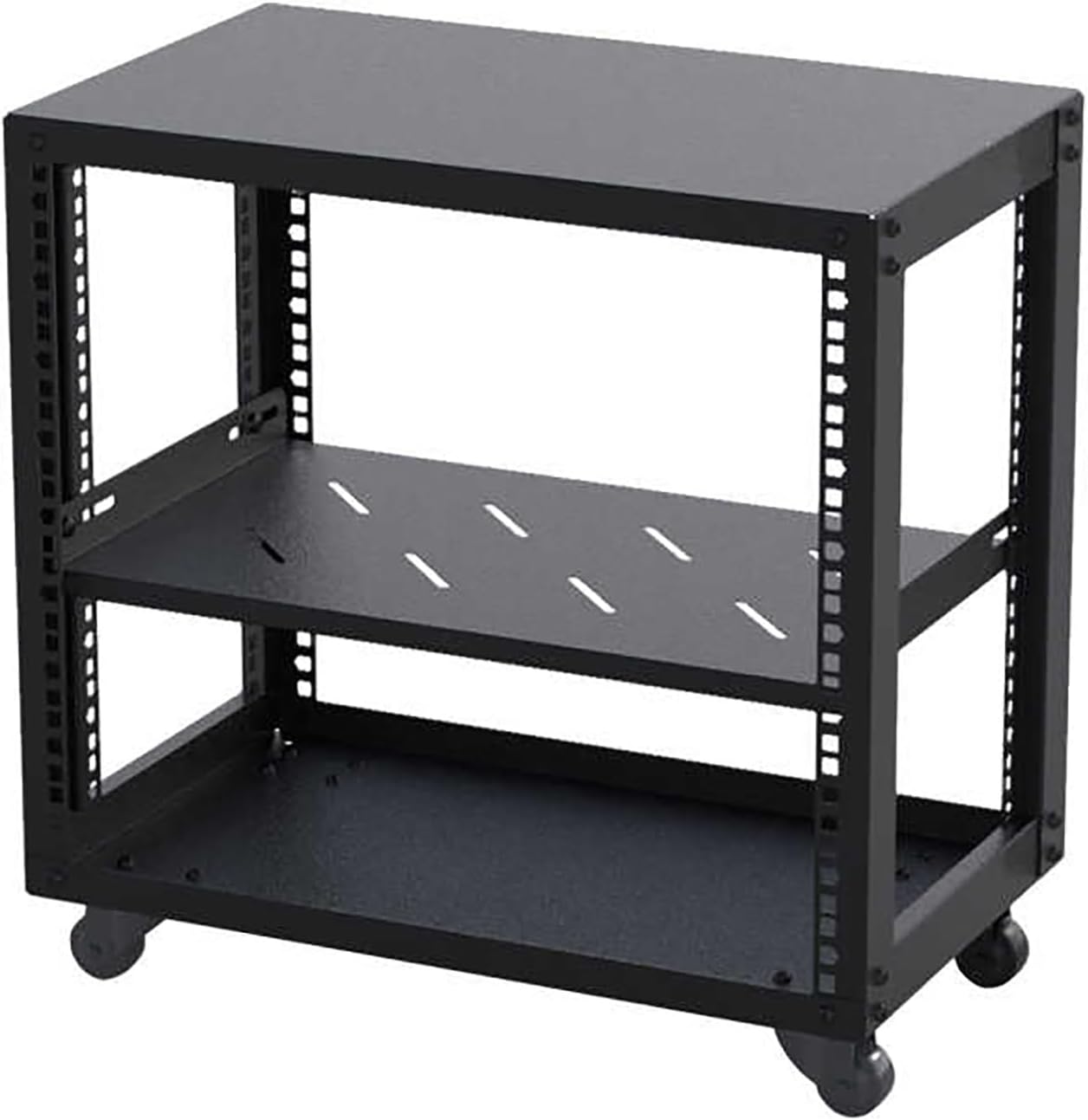 Audio Rack AV Media Stand Audio Stand with Wheel, Media Storage Cabinet Adjustable Entertainment Video Game Equipment Console Shelf, Corner Entertainment Center