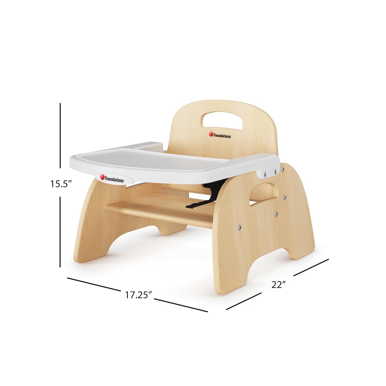 Foundations Easy Serve Low Wood Feeding Chairs Multipack, Adjustable Harness, Removable Dishwasher Safe Tray, No-Tip Base, Stackable Toddler Chairs, 2 Pack, 5 inch