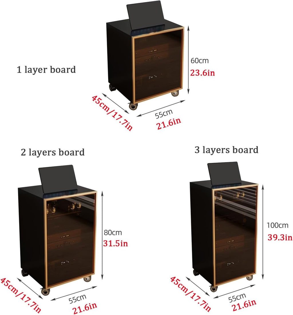 Modern Black Media Storage Cabinet with Glass Door and Cable Holes Adjustable Shelves Movable Stereo Stand for Tv and Audio Equipment 55X45X100Cm 4 Tier,Black3 Tier 55X45X80Cm