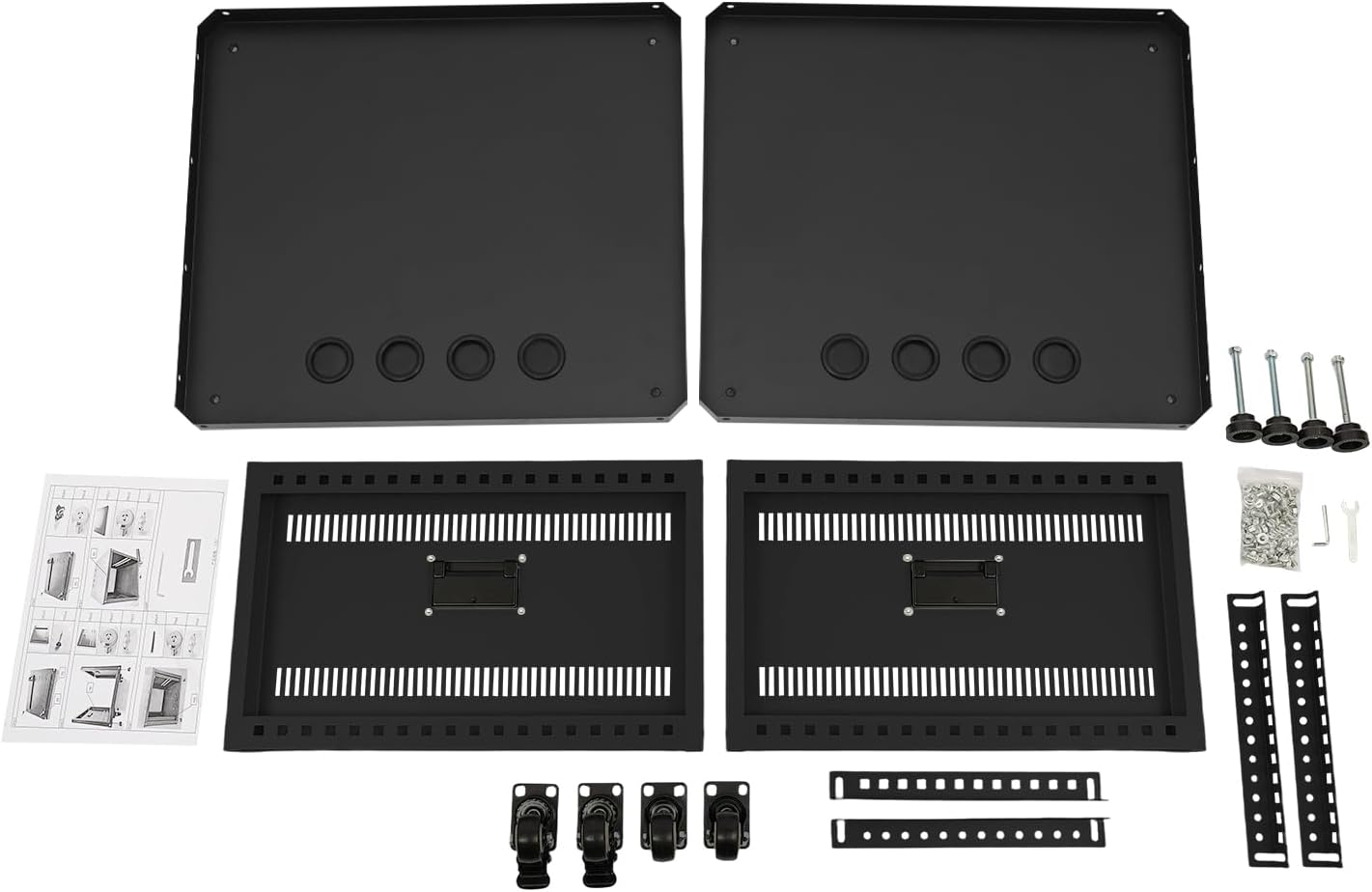6U Network & Stereo Rack, Universal AV Equipment Rack with Caster Wheels, 22-Inch Rolling Open Server Audio Cabinet, AV Rack Stand for Studio, Server, Network Gear, Built-in Ventilation Holes (Black)