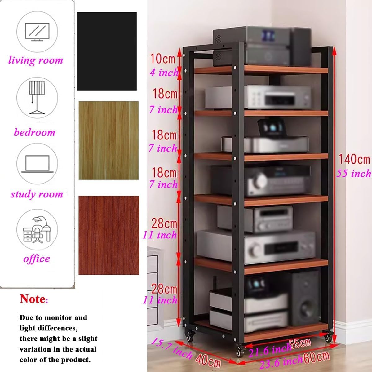 Home Audio Rack,Media Component Stand,Equipment Storage Unit,For Living Gaming Recording Music Room