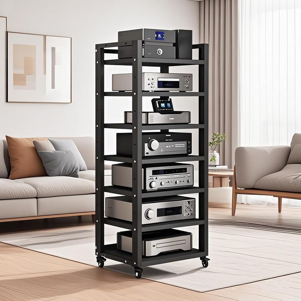 7-Tier Heavy Duty Audio Component Rack 140cm Tall - HiFi Amplifier Rack/Audio-Video Shelving - CD Record Player Stereo Receiver AV Equipment Cabinet Display Stand,A