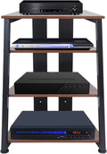 4-Tier AV Media Stand, Corner Shelf Stereo Audio Rack Stand with Adjustable Shelves, 110 lbs Total Capacity, Perfect for Home Theaters, Studios (Brown+Black)