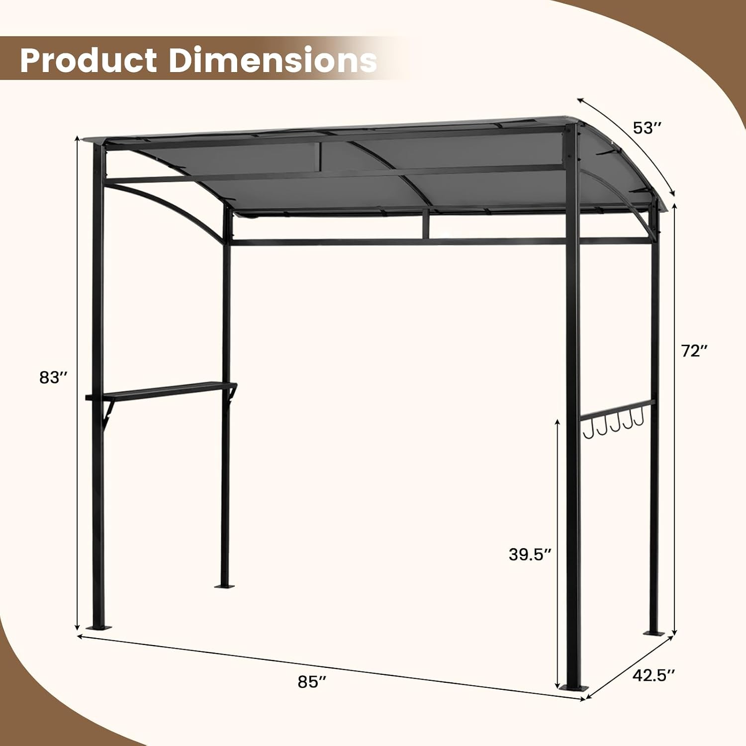 Tangkula 7ft Grill Gazebo, Patio Barbecue Canopy with Serving Shelf and Storage Hooks, Curved Grill Shelter w/Heavy-Duty Steel Frame Sunshade Awning for Outdoor Garden (Gray)