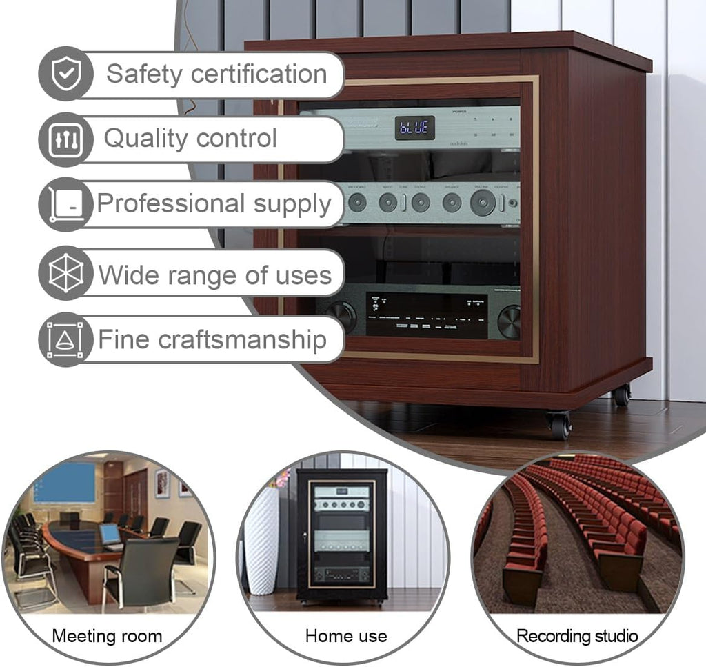 Audio/Video Component Cabinet with 4 U-bars, Stereo Audio Rack Stand Tower, AV Equipment Cabinet Display Stand, Cooling Holes for Meeting, Living, Recording Room Easy To Assemble 22x24x27in(Black)