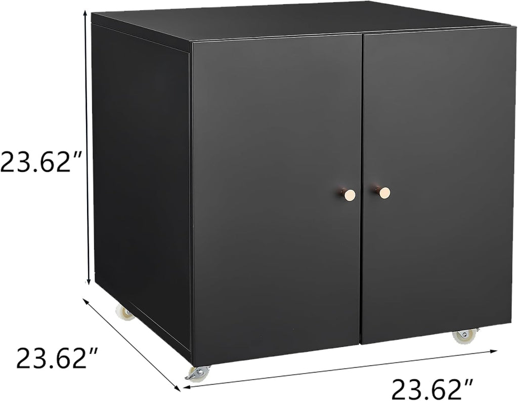 Printer Stand with Storage, 3D Heavy Duty Printers Table with Double-Door and Adjustable Shelf, Printer Stand on Wheels,Metal Fax Machine Table for Home Office