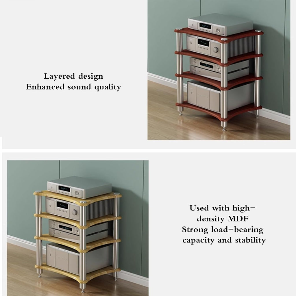 1~4 Tier Hi-Fi Audio Rack Stand | Amplifier & CD Player Storage Shelf Unit for AV Receiver, Speaker, Turntable, Media Equipment Home Recording Studio Theater(Brown,60 * 48 * 85cm(4Tier))