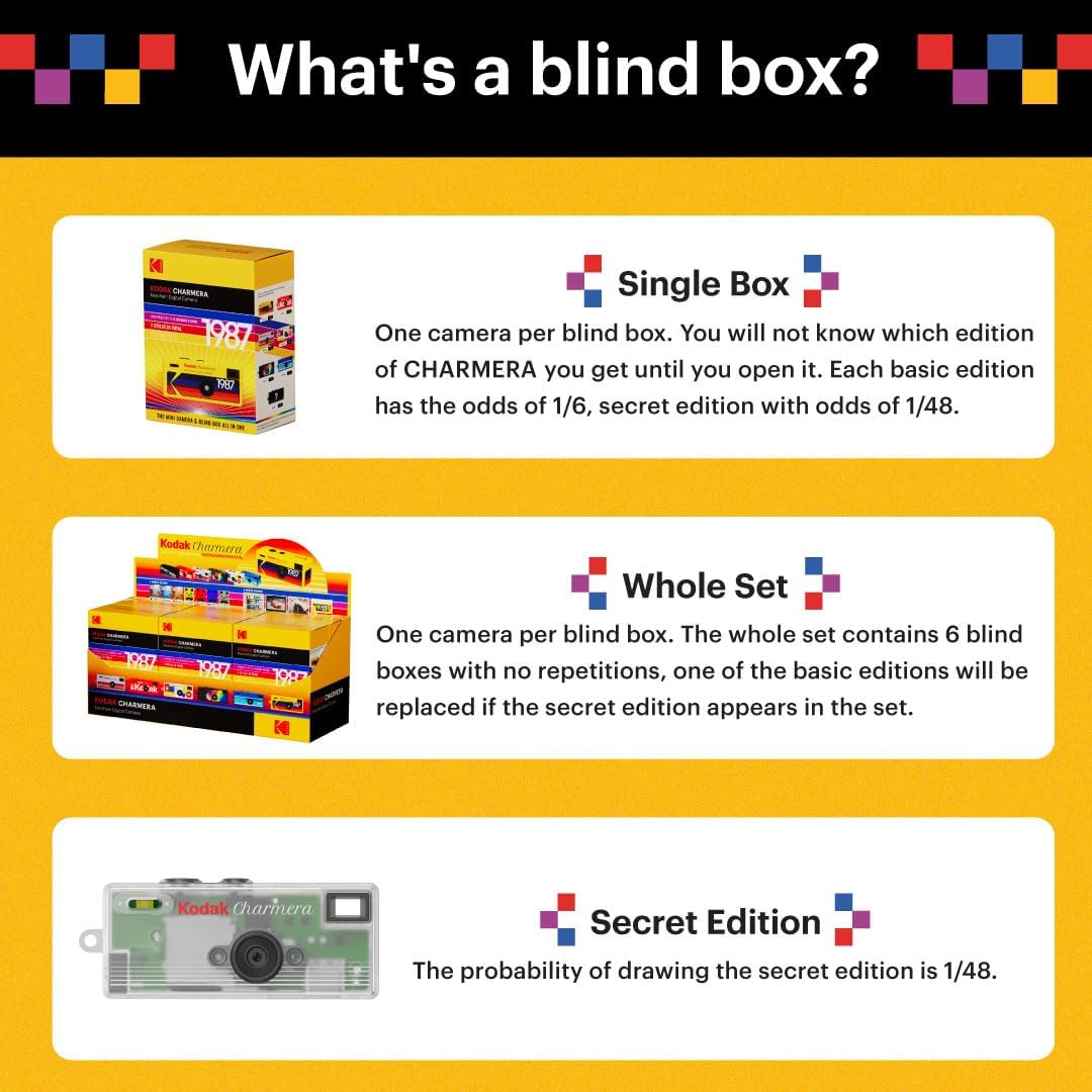 KODAK CHARMERA Keychain Digital Camera Blind Box Whole Set (6PC),Mini Camera,Digicam,Video Recording,Bag Charm,1.6 Megapixels,Micro SD Card Slot,for Beginners Teens and Adults