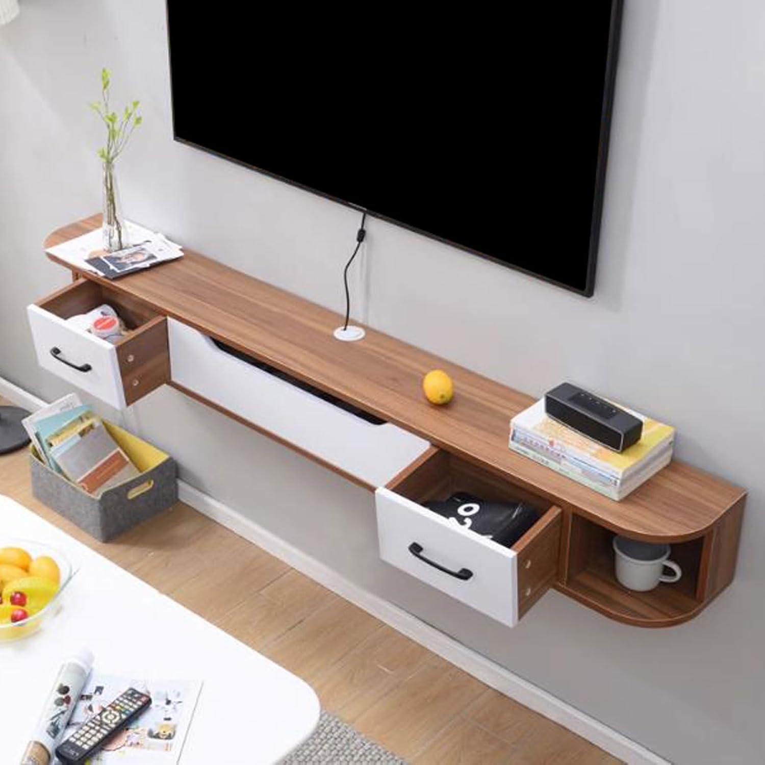 TV Table Unit for TVs, Wall Mounted TV Cabinet Floating TV Shelf Wall Shelf Entertainment Center Storage Cabinet Book Shelf Media Gaming TV Console Goods Rack Audio-visual Equipment Shelves 150cm