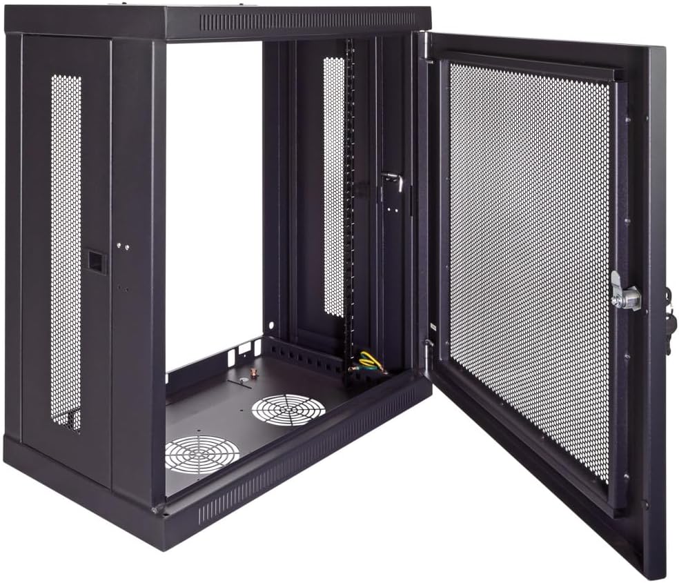 NavePoint 12U Server Cabinet Wall Mount Rack Enclosure with Perforated Door, Locking, Removable Side Panels – 12U Network Cabinet 13' Deep, 19 Inch Server Rack for IT and A/V Equipment