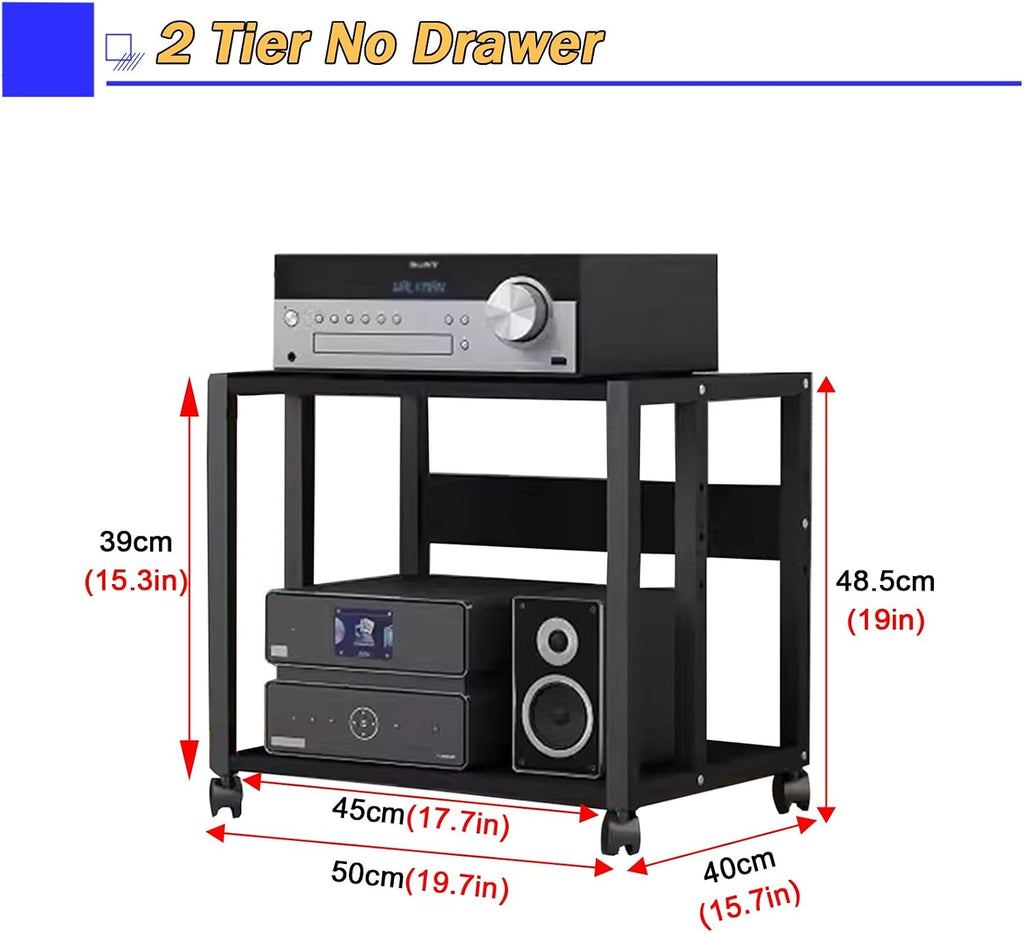 5/4/3/2-Tier AV Media Stand Vertical Storage Cabinet, Office Home Classroom Stereo Rack System Cabinet Adjustable, Mobile Audio Equipment Rack, Portable Record Player Amplifiers Shelf(2 Tier 48.5cm Ta