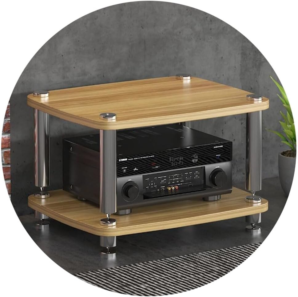 4 Layer Audio Cabinet Stand Record Player Stand Audio Rack with Shock Absorbing Feet Power Amplifier Shelf Equipment Cabinet White 60 * 48 * 10Cm Tier 1,Wood Color,60 * 48 * 38cm(2Tier)