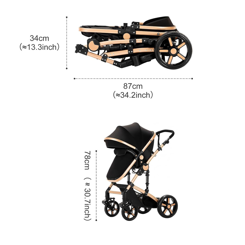 2 in 1 Baby Stroller, Convertible Foldable Standard Stroller, Reversible Pushchair Infant Buggy Carriage, Portable High Landscape Pram for Toddler Newborn, Aluminum Alloy (2US588-KHAKI)