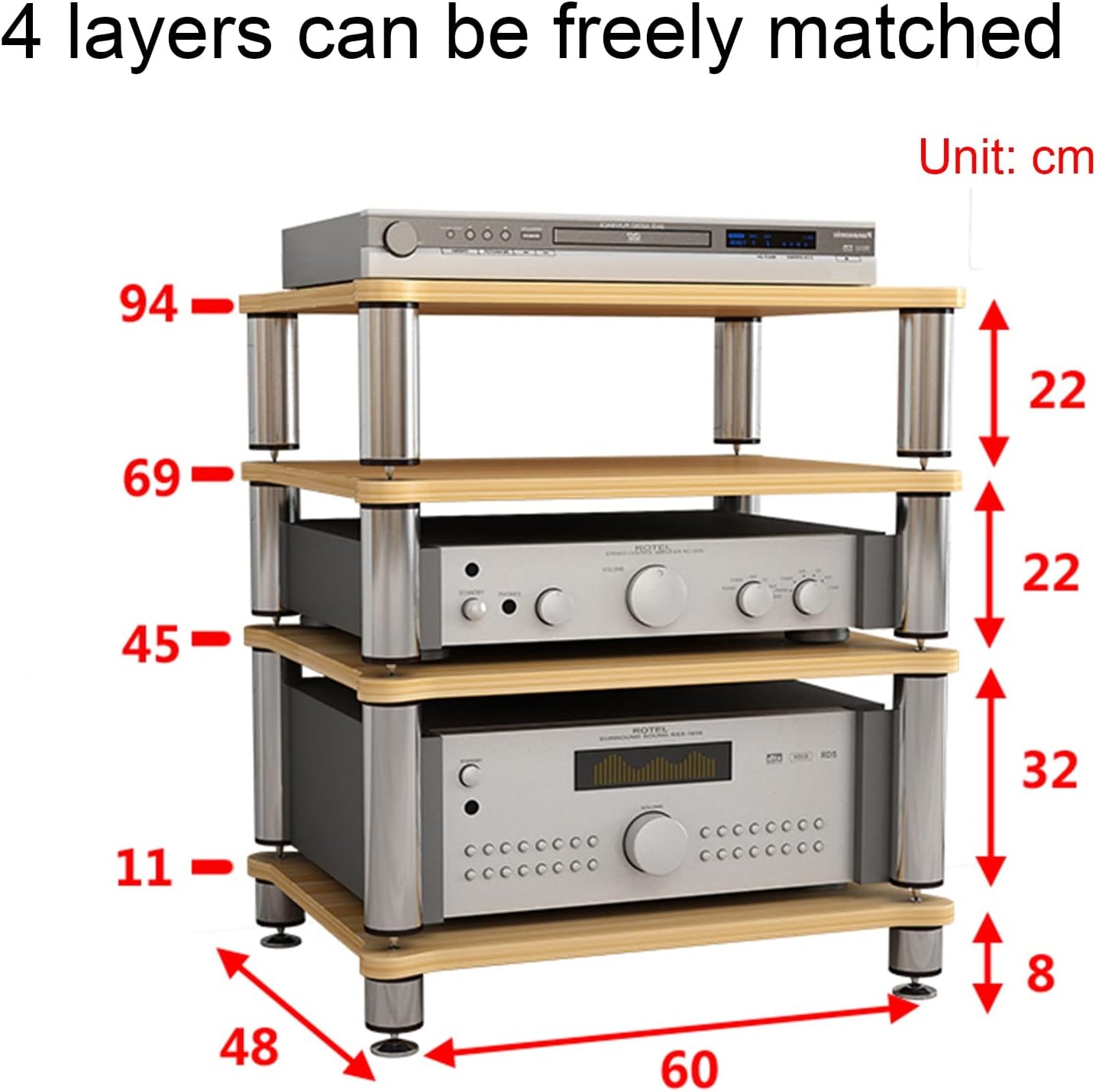 4 Tier Audio Shelf Audio Rack, Media Stand and Components Cabinet Shelf,HiFi Racks and Stands Audio Rack Cabinet