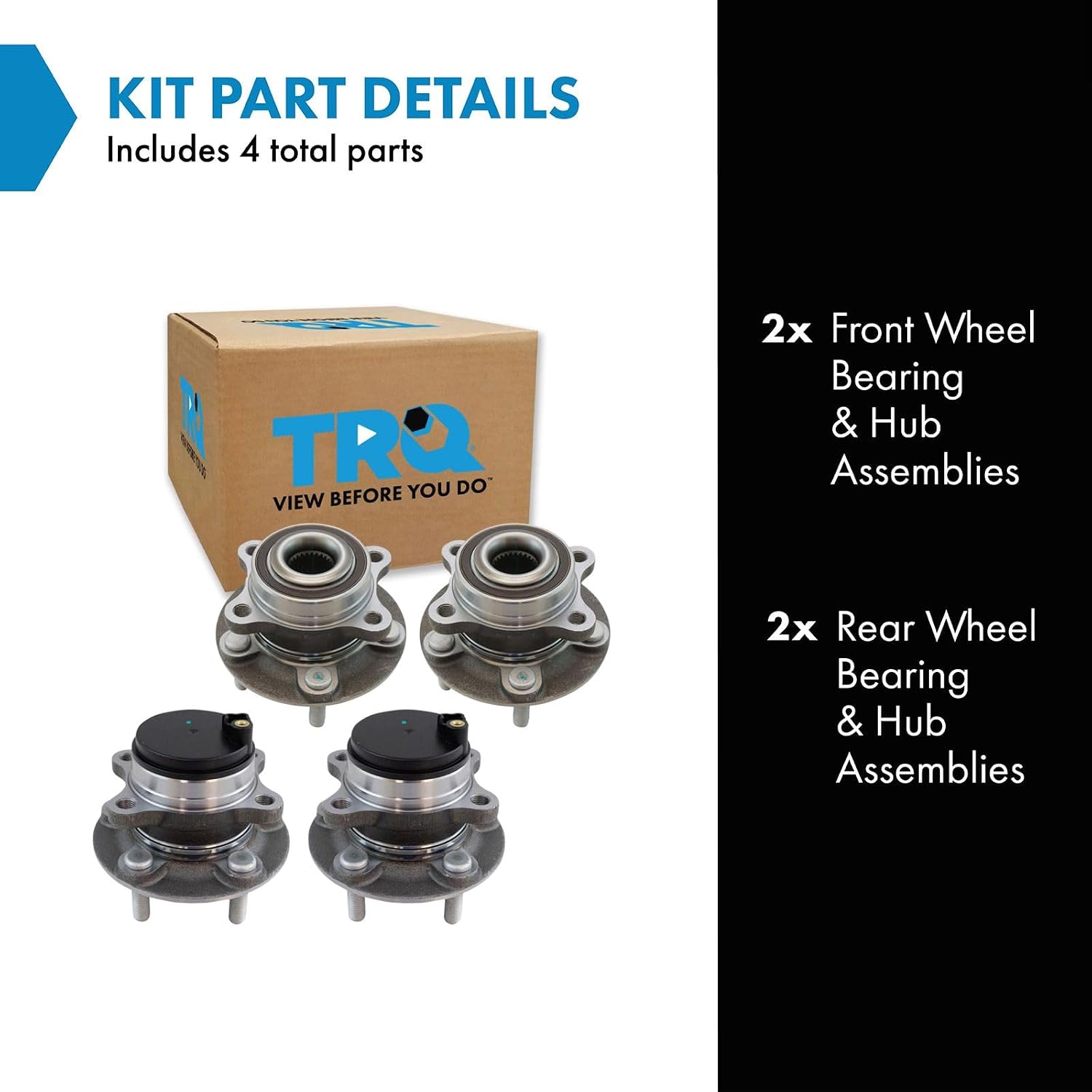 TRQ Front and Rear Wheel Bearing and Hub Assembly Set 4 Piece Compatible with 15-20 Ford Fusion Drive 14 Fusion Drive 15-16 Lincoln MKZ Drive