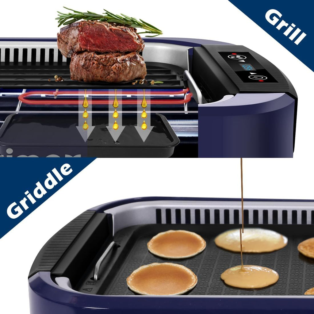 Electric Indoor Grill Griddle, CUSIMAX Smokeless Grill, Portable Korean BBQ with Turbo Smoke Extractor Technology, Non-stick Removable Plate & Griddle Plates